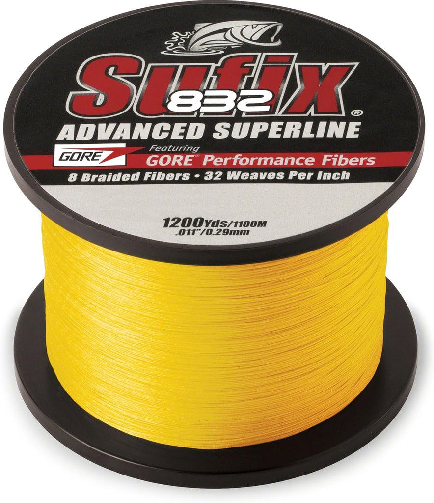 Sufix 832 Braided Line 15 lb / 1200 yards / Hi-Vis Yellow